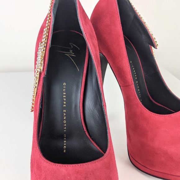 Giuseppe Zanotti Sharon 115 Passion Platform Suede Pumps in Red, 35.5 - Picture 6 of 10